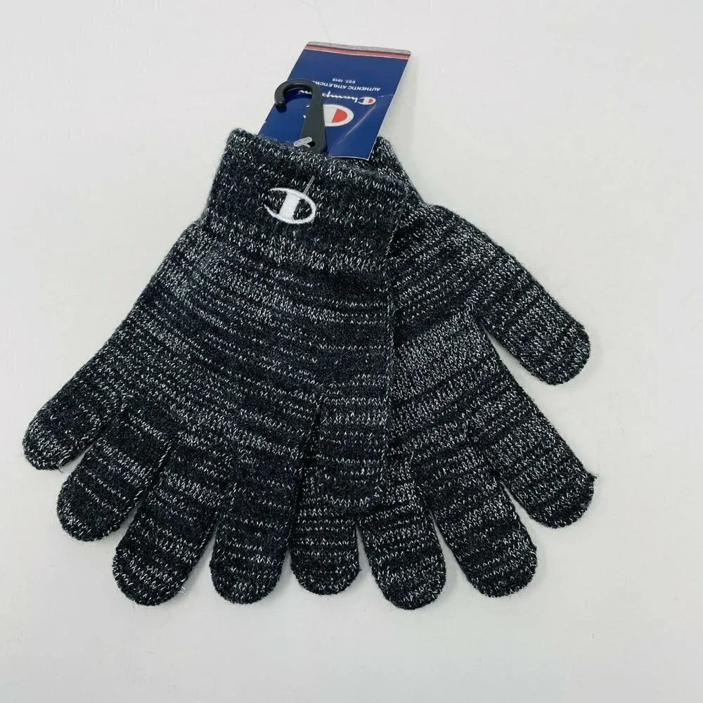 Champion Toddler Girls One Size Fits Most Metallic Knit Gloves Black Silver 849